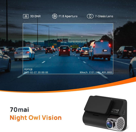 70mai A800S Dual Vision True 4K Dash Cam, Built-in GPS, ADAS, in App Playback & Share, Optional Parking Monitoring (Front + Rear Cam)