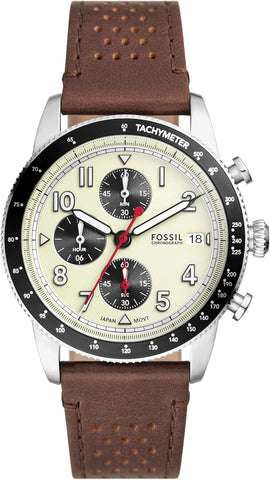 Fossil Men's Sport Tourer Quartz Stainless Steel Chronograph Watch, Color: Brown Leather (Model: FS6042)