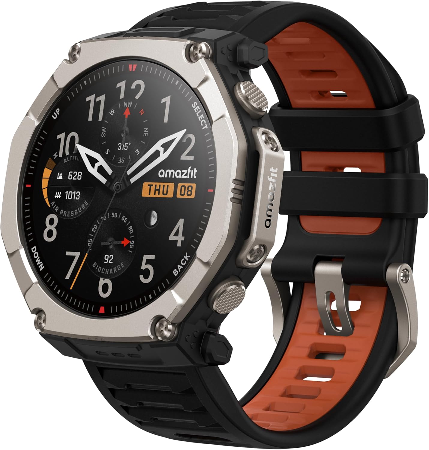 Amazfit T-Rex Ultra 2 Dual Band GPS Outdoor Smartwatch Ti Body 51mm, 3.8cm, Sapphire AMOLED Display, Flashlight, 30 Days Battery, Offline Maps, 10 ATM, 180+ Sports Mode for Devices