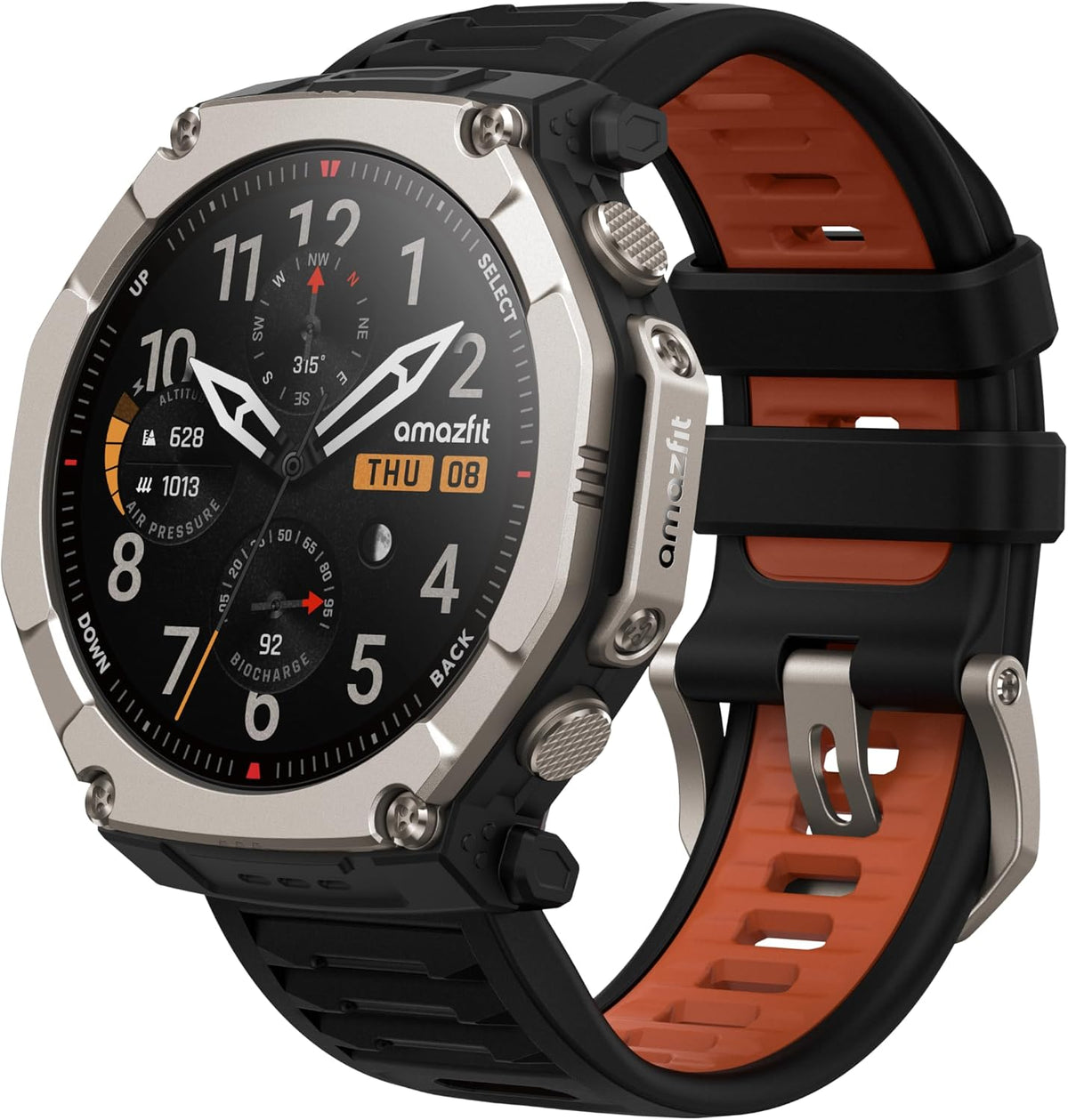 Amazfit T-Rex Ultra 2 Dual Band GPS Outdoor Smartwatch Ti Body 51mm, 3.8cm, Sapphire AMOLED Display, Flashlight, 30 Days Battery, Offline Maps, 10 ATM, 180+ Sports Mode for Devices