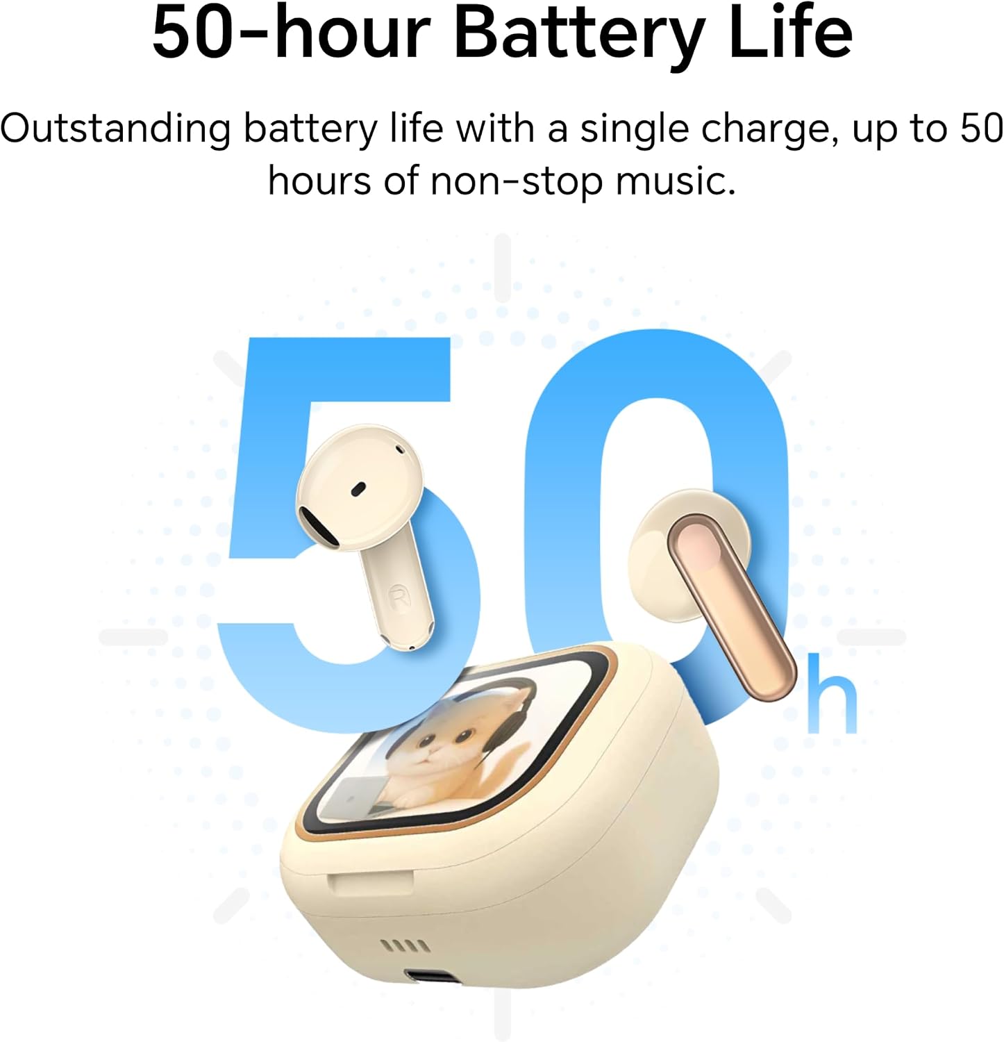 HONOR CHOICE CuBuds Wireless Earbuds with 2” Interactive Touch Screen, 50H Battery Life, 12.4mm Dynamic Driver, AI Call Noise Cancellation, IP54 Water Resistance & Dual Device Connection – Khaki