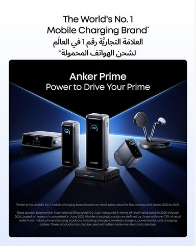 Anker Prime Power Bank, 26,250mAh 3-Port Portable Charger with 300W Output, Two-Way Charging, Flight-Approved, App Control, For MacBook, iPhone 17/16 Series, and More, Charging Base Not Included