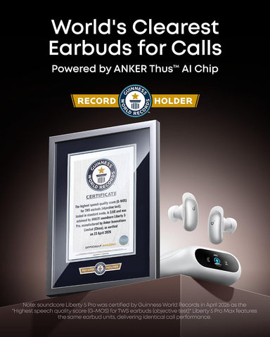 soundcore Liberty 5 Pro by Anker, Guinness World Records-Certified Call Quality, ANKER Thus™ AI Chip, Active Noise Cancelling Wireless Earbuds, Crystal-Clear Calls for Noisy Environments