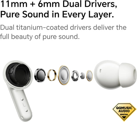 HONOR Earbuds 4 with AI Translation, 50dB Adaptive ANC, 46H Battery Life, Dual Drivers(11mm+6mm), 3-Mic AI Call Noise Reduction, IP54 Water Resistant, Pearl White