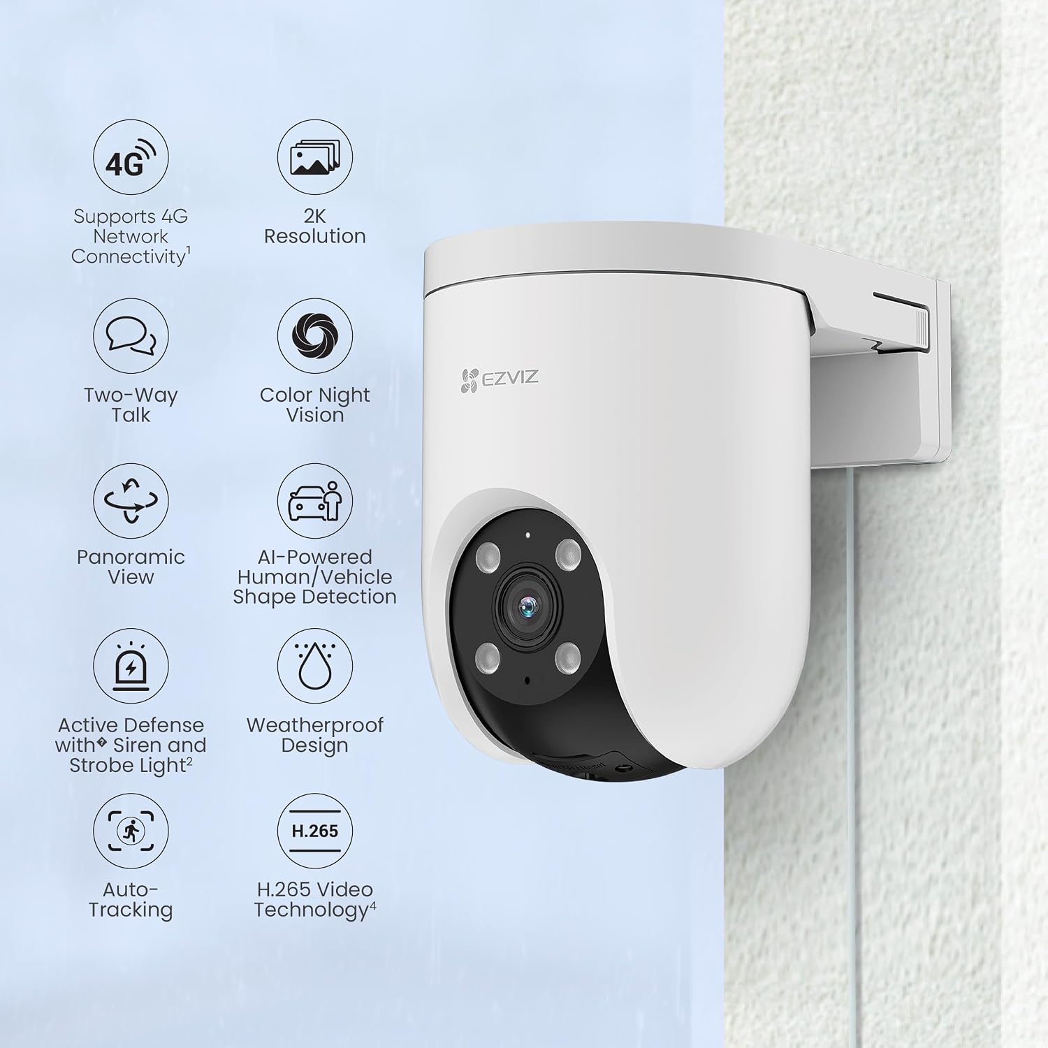 Ezviz by Hikvision | 4G SIM Based 3MP 2K Pan & Tilt Smart CCTV Camera | 360° Coverage | AI Human-Vehicle Detection | Color Night Vision | Auto Tracking | Upto 512GB SD Card Storage | H8C-4G, White