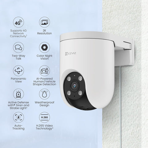 Ezviz by Hikvision | 4G SIM Based 3MP 2K Pan & Tilt Smart CCTV Camera | 360° Coverage | AI Human-Vehicle Detection | Color Night Vision | Auto Tracking | Upto 512GB SD Card Storage | H8C-4G, White