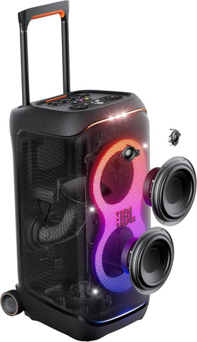 JBL Partybox Ultimate Massive party speaker with powerful sound, multi-dimensional lightshow, and splashproof design.