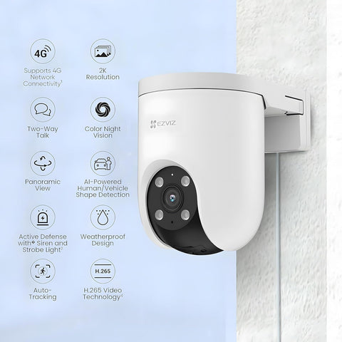 EZVIZ H8C 4G Camera, 2K Resolution, AI Powered Human Detection, Color in Night, Two Way Talk, Weatherproof Design, All SIM Support