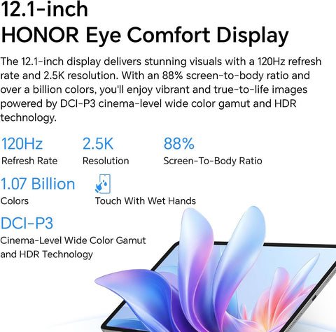 HONOR Pad 10 12.1 Inch Wi-Fi Tablet 8GB RAM 256GB ROM Gray Bundle with Free Keyboard Case & Honor Choice Pencil - UAE Version
