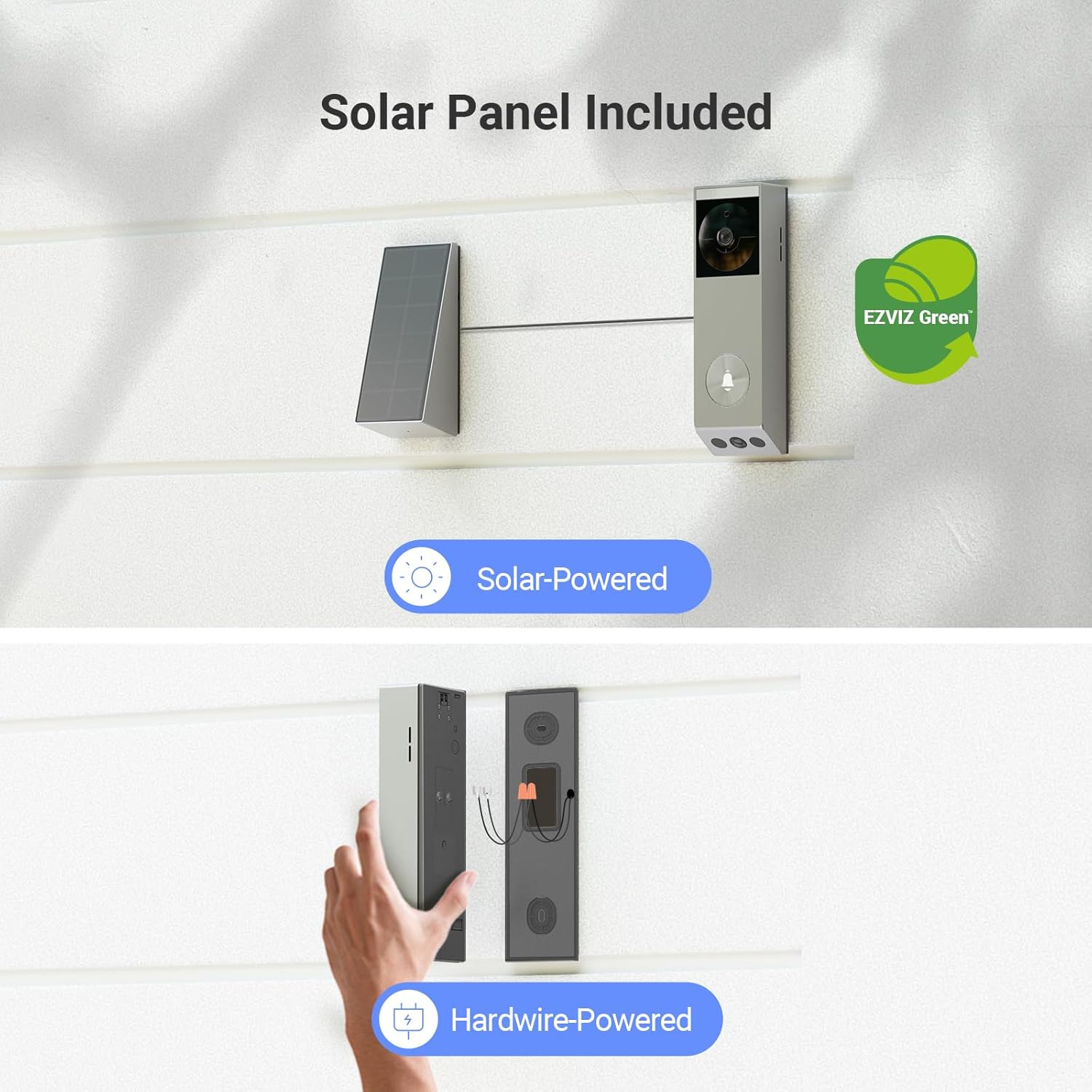 EZVIZ Video Doorbell with 2K & 1080p Double Camera, Wireless Doorbell with Solar Panel, Person Detection, Package Detection, Two-Way Audio and Colour Night Vision, 32GB eMMC Memory, EP3x Pro