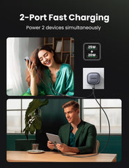 UGREEN Nexode 45W Charger GaN Dual USB C Ports Charger Type C Foldable 45W Fast iPad Adapter, Galaxy Tab Block 25W USB C Power Adapter for Samsung S25, iPhone 17 Pro Max, MacBook Air, iPad, etc