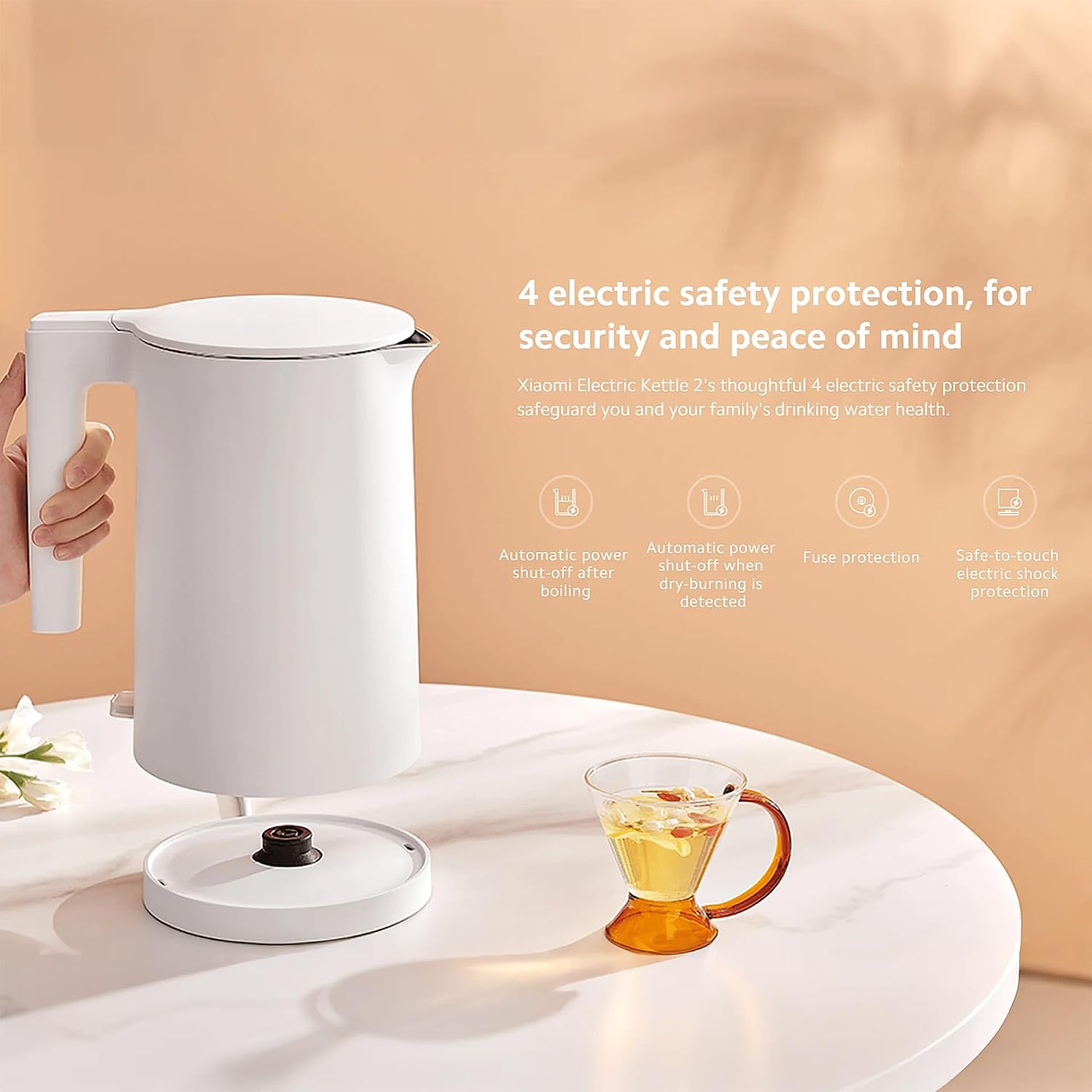 Xiaomi Electric Kettle 2 – 1.7L BPA-Free Stainless Steel Electric Kettle with 1800W Quick Boil, high capacity up to 8 cups, Auto Shut-Off, Boil-Dry Protection, Lightweight Design– White