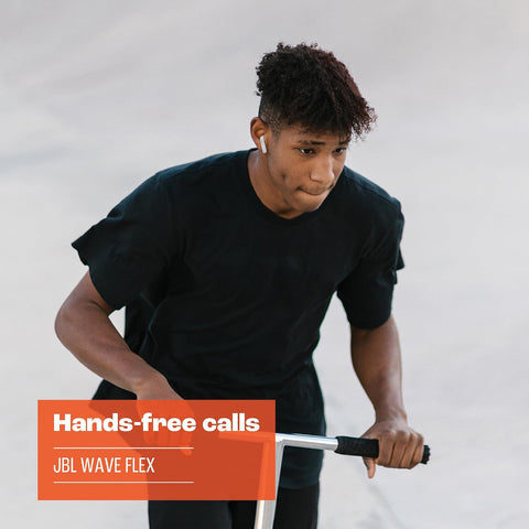 JBL Wave Flex True Wireless Earbuds, Deep Base Sound, Comfortable Fit, 32H Battery, Smart Ambient + Talkthru, Hands-Free Call, VoiceAware, Water and Dust Resistant - Black, JBLWFLEXBLK, Standard