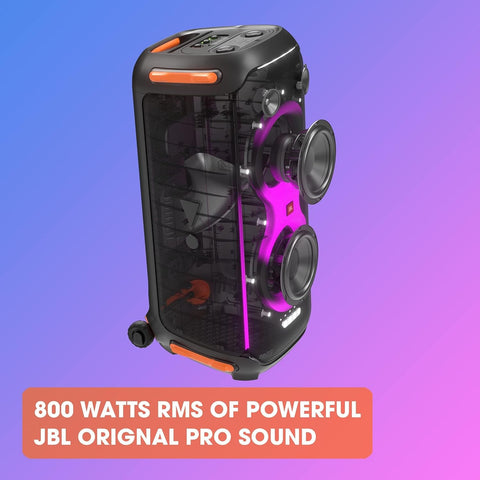 JBL Partybox Ultimate Massive party speaker with powerful sound, multi-dimensional lightshow, and splashproof design.