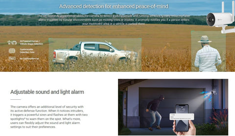 EZVIZ H5 4G Outdoor Smart Security Camera, 3MP, 2K Color Night Vision, Two-Way Talk,