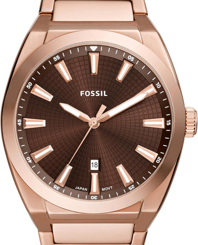 Fossil Men's Everett Quartz Stainless Steel Three-Hand Watch, Color: Rose Gold/Chocolate (Model: FS6028)