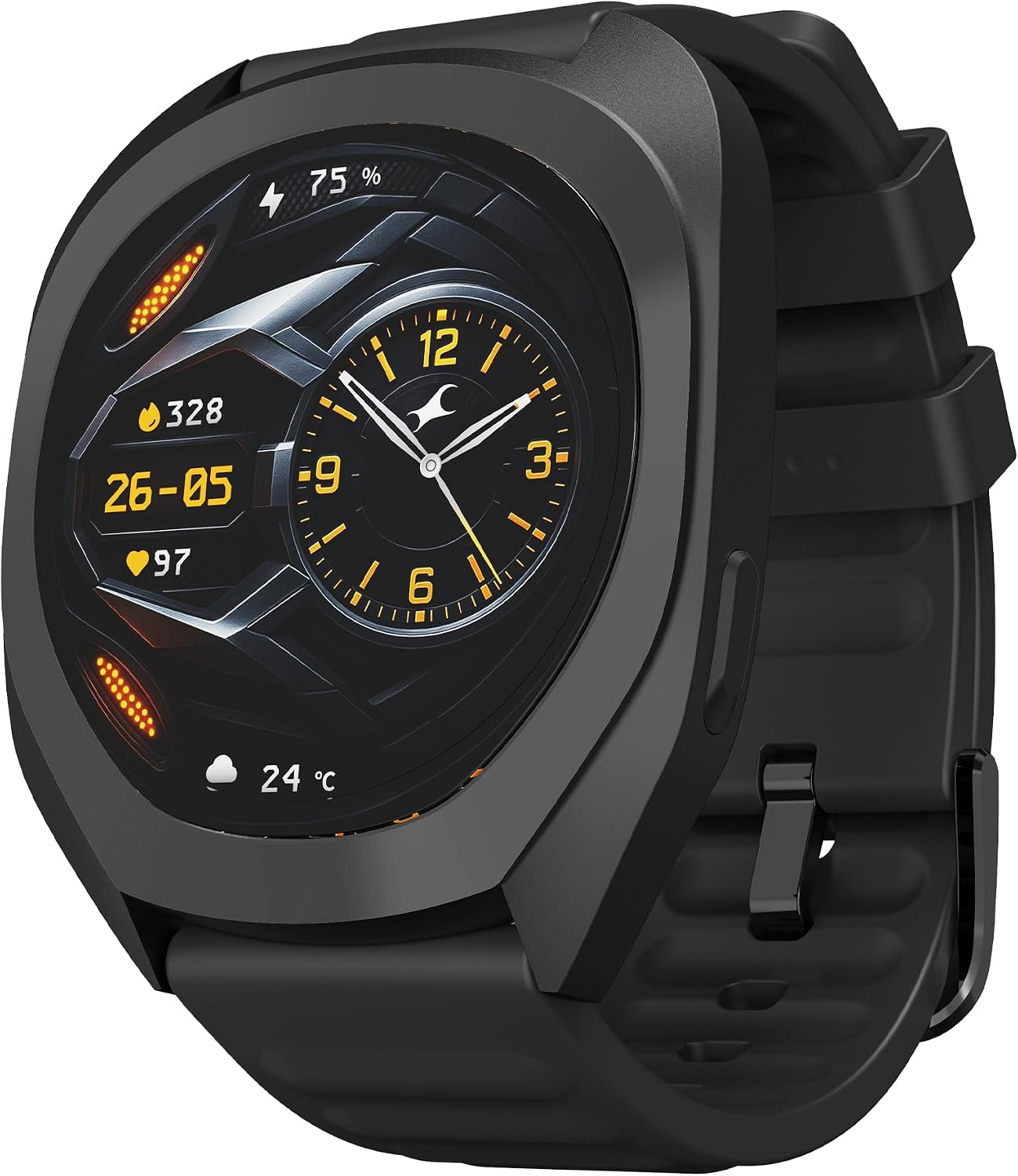 Fastrack Smart Watch | BT Calling | 3.5cm Ultra UV Round Display, Deep Black, Standard
