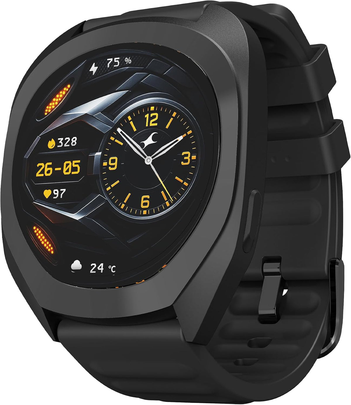 Fastrack Smart Watch | BT Calling | 3.5cm Ultra UV Round Display, Deep Black, Standard
