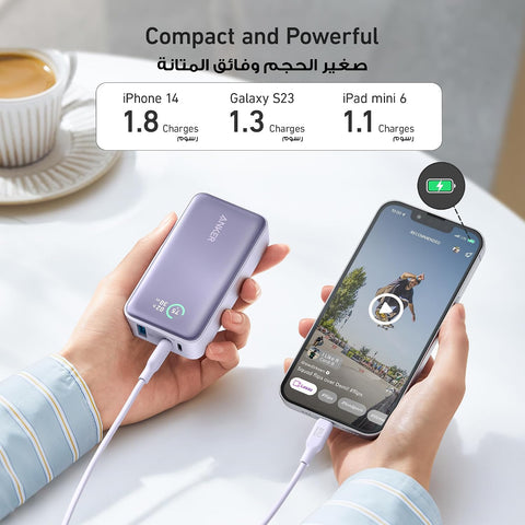 Anker Power Bank, 533 Power Bank (PowerCore 30W), Power IQ 3.0 Portable Charger with PD 30W Max Output, 10,000mAh Battery Pack for iPhone 16/15/14 Series, Dell, Microsoft Surface, iPad Pro, and More
