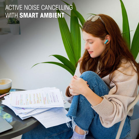 JBL Wave Beam 2 Adaptive Noise Cancelling with Smart Ambient True Wireless Earbuds, Deep Bass, Comfort Fit, 40H Battery, Hands-Free + VoiceAware, Water and Dust Resistant - JBLWBEAM2BLU, Blue