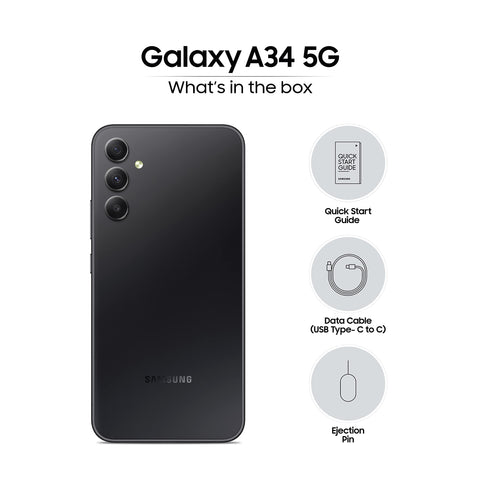 Samsung Galaxy A34 Dual SIM Mobile Phone Android, 8GB RAM, 128GB, Awesome Graphite, 1 Year Manufacturer warranty, UAE VERSION