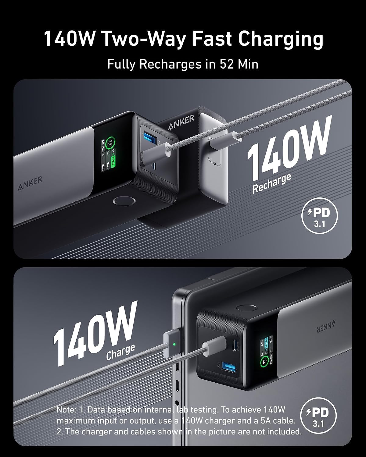 Anker 737 Power Bank (PowerCore 24K), 24,000mAh 3-Port Portable Charger with 140W Output, Smart Digital Display, Compatible with MacBook Pro/Air, iPhone 17/16 Series, Samsung, Huaiwei, Dell