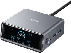 Anker Prime 250W USB C Charger, Ultra-Fast 6-Port GaN Charging Station, 2.26" LCD Display and Smart Control Dial, Compatible with MacBook Pro/Air, iPhone 17/16/15, Huawei, Samsung, iPad and More