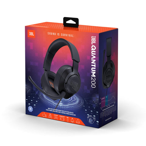 JBL Quantum 300 Hybrid Wired Over-Ear Gaming Headphones with Voice-Focus Flip-Up Mic, QuantumSURROUND Realistic Spatial Soundstage, Lightweight, Memory Foam Comfort, PC and Consoles Compatible - Black