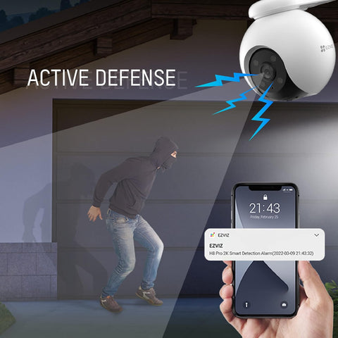 Ezviz by Hikvision H8 Pro Pan & Tilt Wi-Fi Camera|2K Resolution|360° Coverage|Auto-Tracking|Color Night Vision|Two-Way Talk|Weatherproof Design|Supports MicroSD Card (Up to 512 GB)|White