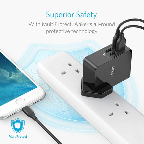 Anker USB Plug Charger 5.4A/27W 4-Port USB Charger, PowerPort 4 Lite with Interchangeable UK and EU Travel Charger, Adapter for iPhone XS/XS Max/XR/X/8, Galaxy S8/Note 3, iPad Air 2/mini 3, and More