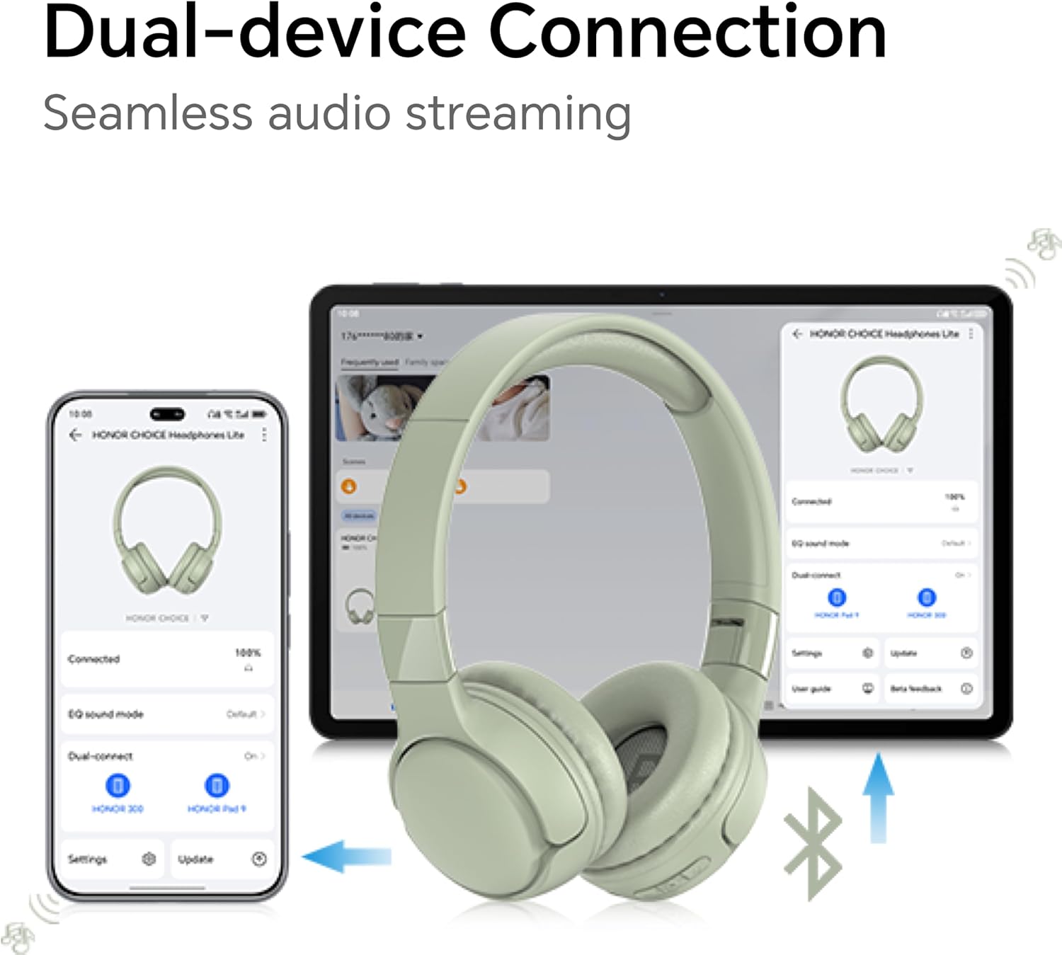 HONOR Choice Headphones Lite On-Ear Wireless Headphone with 40mm Deep Bass Driver, 82-Hour Battery Life, Dual-Device Connection, AI Call Noise Cancellation & Foldable Lightweight Design, Green