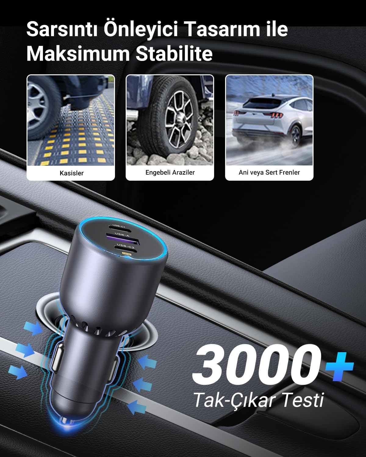 UGREEN Auto-snellader met 3 poorten 130W EC705