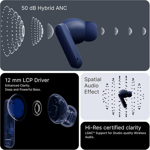 CMF Buds 2 Plus Wireless Earbuds Adaptive Noise Cancelling, Hi-Res Audio Bluetooth Headphones, 12mm Drivers for Deep Bass, 50dB ANC 61.5H Playtime, Sport Ear Buds with 6 Mics, Blue