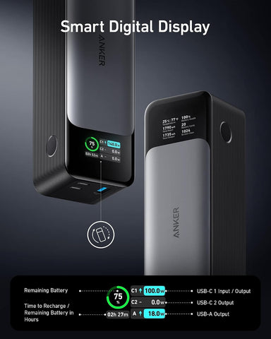 Anker 737 Power Bank (PowerCore 24K), 24,000mAh 3-Port Portable Charger with 140W Output, Smart Digital Display, Compatible with MacBook Pro/Air, iPhone 17/16 Series, Samsung, Huaiwei, Dell