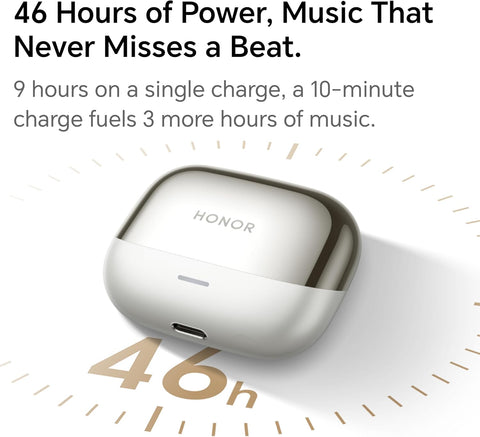 HONOR Earbuds 4 with AI Translation, 50dB Adaptive ANC, 46H Battery Life, Dual Drivers(11mm+6mm), 3-Mic AI Call Noise Reduction, IP54 Water Resistant, Pearl White