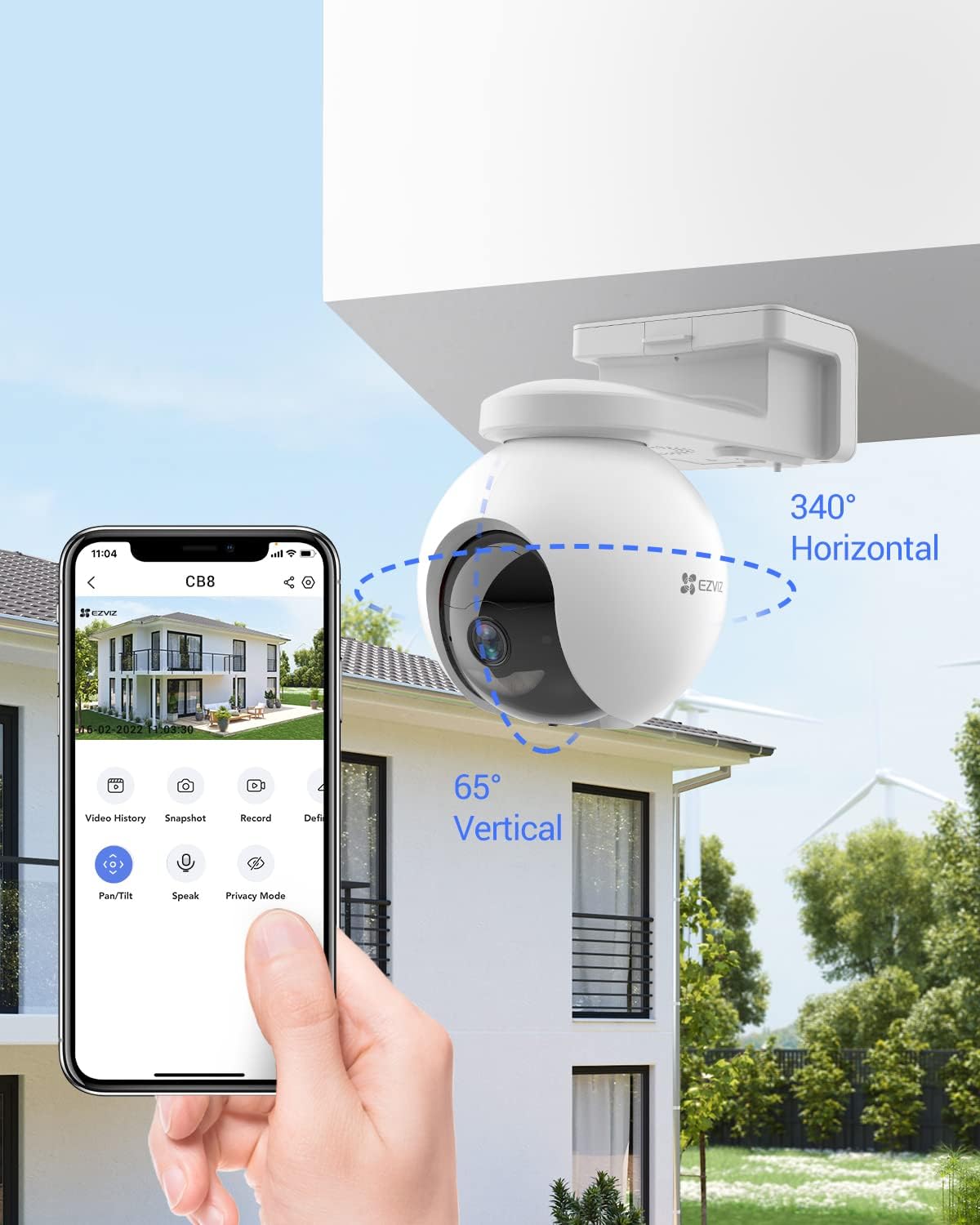 EZVIZ CB8 2K Battery Camera Wireless Outdoor, Solar Panel Compatible, Auto Tracking, Human Detection, 360° Pan Tilt, Color Night Vision, Two Way Audio, Alarm, Alexa Google Control, No Monthly Fee
