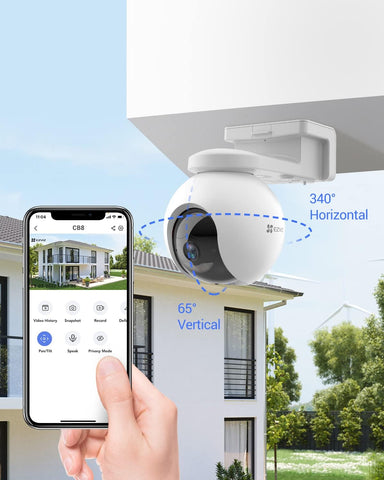 EZVIZ CB8 2K Battery Camera Wireless Outdoor, Solar Panel Compatible, Auto Tracking, Human Detection, 360° Pan Tilt, Color Night Vision, Two Way Audio, Alarm, Alexa Google Control, No Monthly Fee