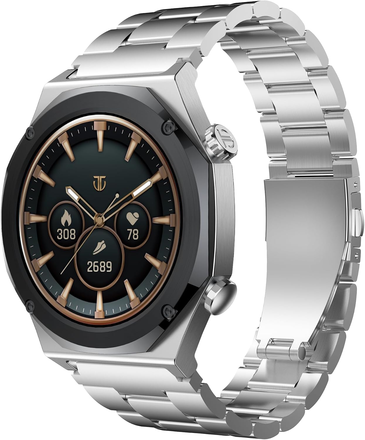 Titan Maestro Premium Metal Smartwatch with All SS Construction, SingleSync BT Calling, Functional Crown