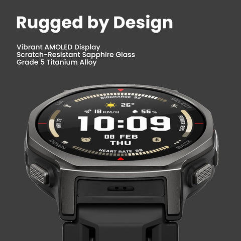 Amazfit T-Rex 3 Pro Outdoor Smartwatch 44 mm/48 mm Sapphire AMOLED Display, Titanium Bezel, Dual Band GPS, Offline Maps, 25 Day Battery, Integrated Torch, 10 ATM, 180+ Sports Modes for Android