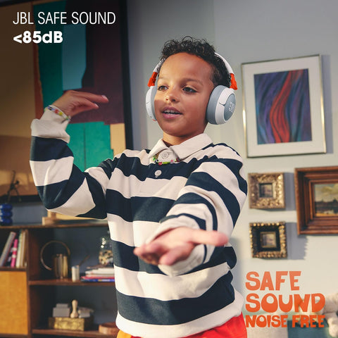 JBL Junior 470 NC Wireless Over-Ear Bluetooth Headphones with Active Noise Cancelling for Kids, Microphone, 50h Playback, JBL Safe Sound, Low Volume, Easy Operation and Stickers, White