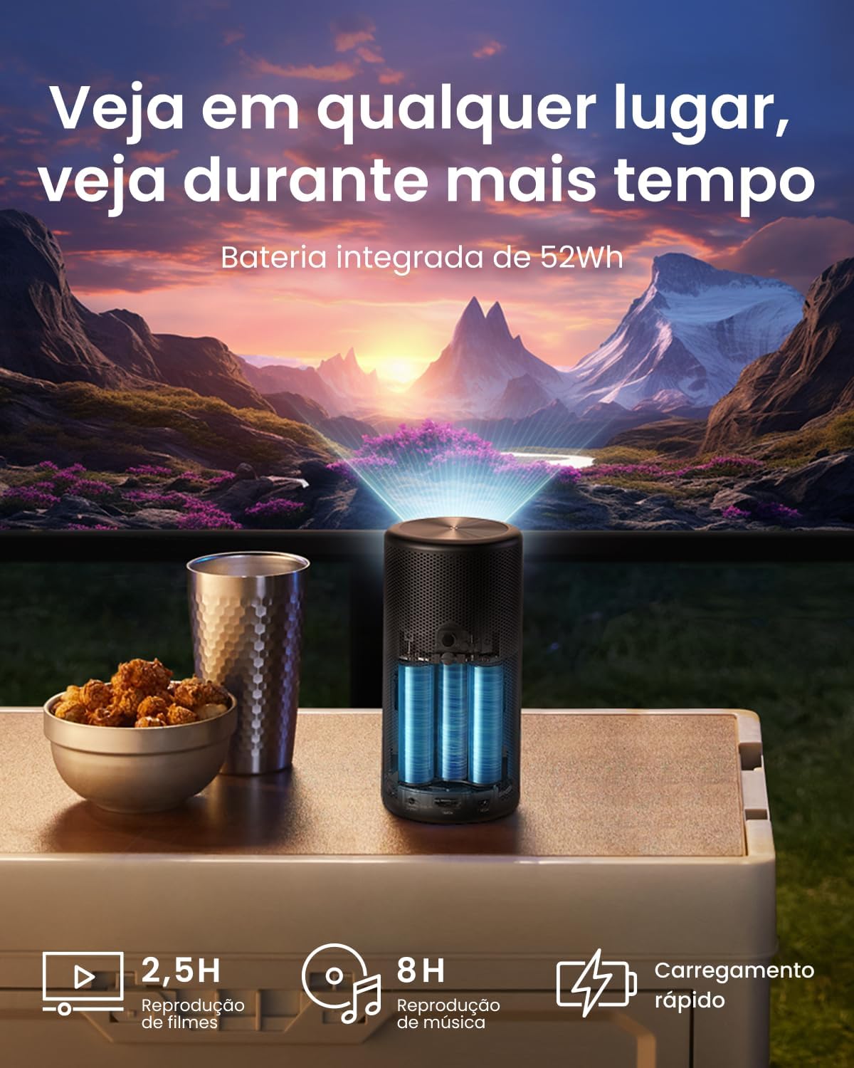 NEBULA Capsule 3 1080p Mini Projector, Smart 200 ANSI-Lumen Portable Projector with Official Google TV, Built-In Netflix, Dolby Digital, 120-Inch Picture, Built-In Battery with 2.5 Hours of Playtime