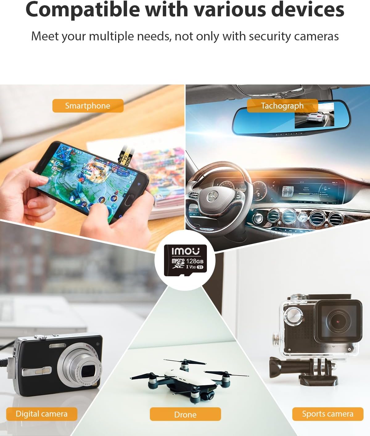 Imou 128GB Micro SD Card SDXC Memory Card Full HD Speed Up to 95/25MB/s UHS-I SD Adapter for Smartphones, Tablets, Action Cameras, Drones (128GB)