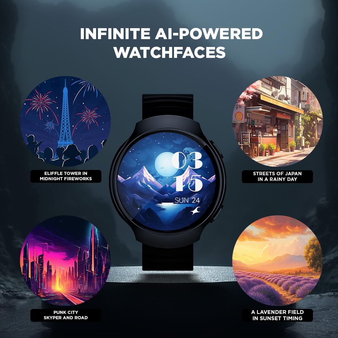Fastrack VOX CirQ Smart Watch with AI Chat & AI Watchfaces, 1.38” TFT Display, Ripple Design, BT Calling, 24/7 Health Suite, SpO2, HRM, Sleep Tracking, IP68 Water Resistant - Onyx Black