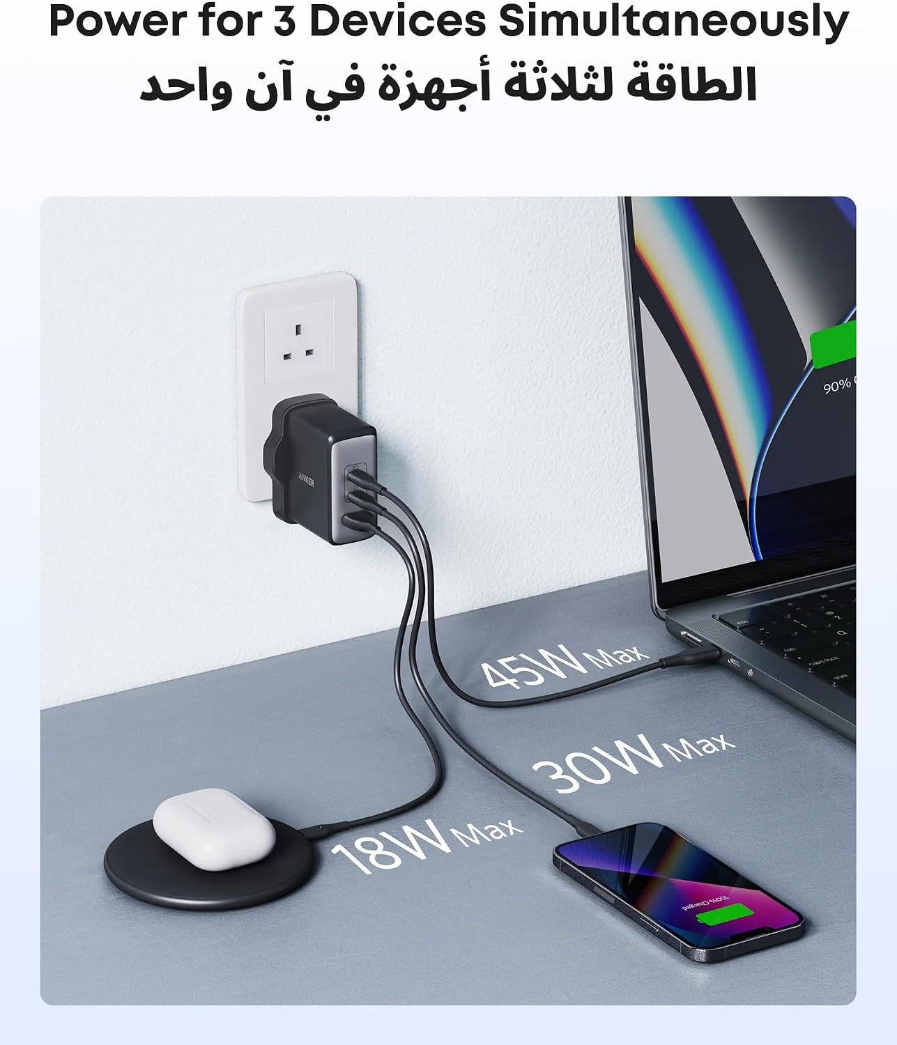 USB C Plug, Anker 100W USB C Charger, 736 Charger (Nano II), 3-Port Fast Compact Wall Charger for MacBook Pro/Air, Google Pixelbook, ThinkPad, Dell XPS, iPad Pro, Galaxy S26 Series, iPhone17/16/15