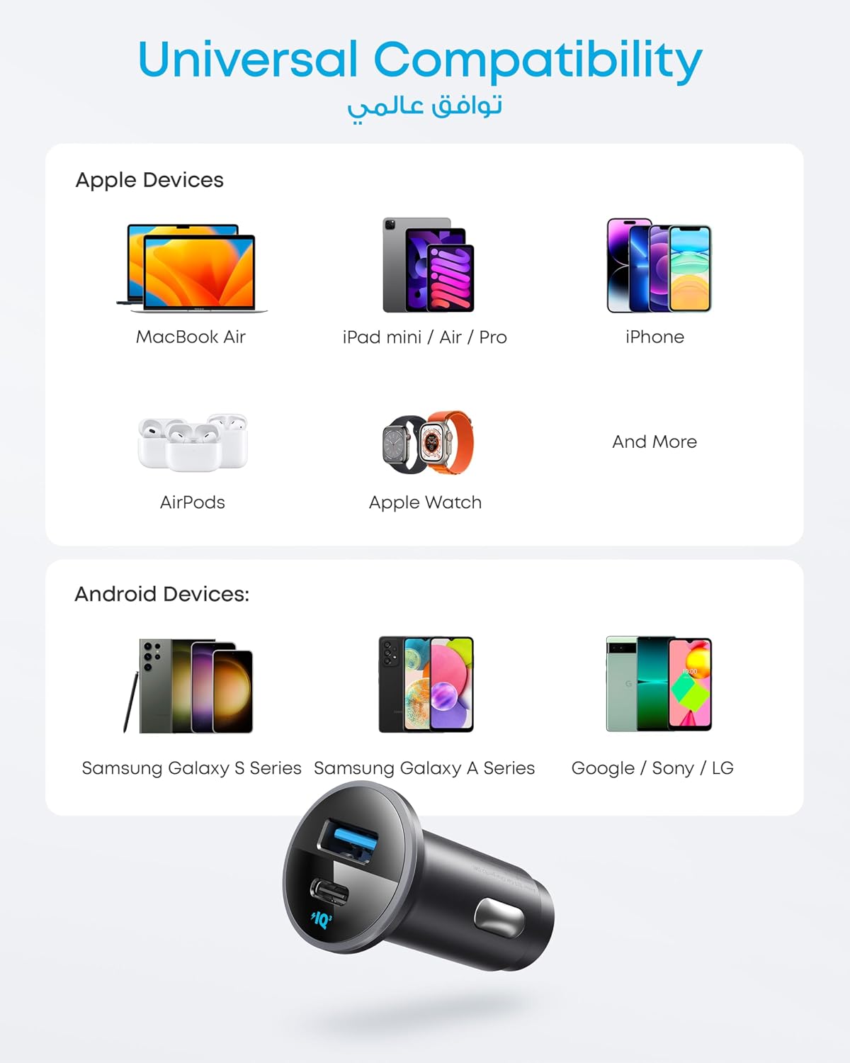 Anker USB C Car Charger Adapter, 52.5W Cigarette Lighter USB Charger, 323 Car Charger with 30W PowerIQ 3.0 Fast Charging for iPhone 17/16 Series, Samsung, Huawei, Xiaomi, Redmi, Vivo, Oppo