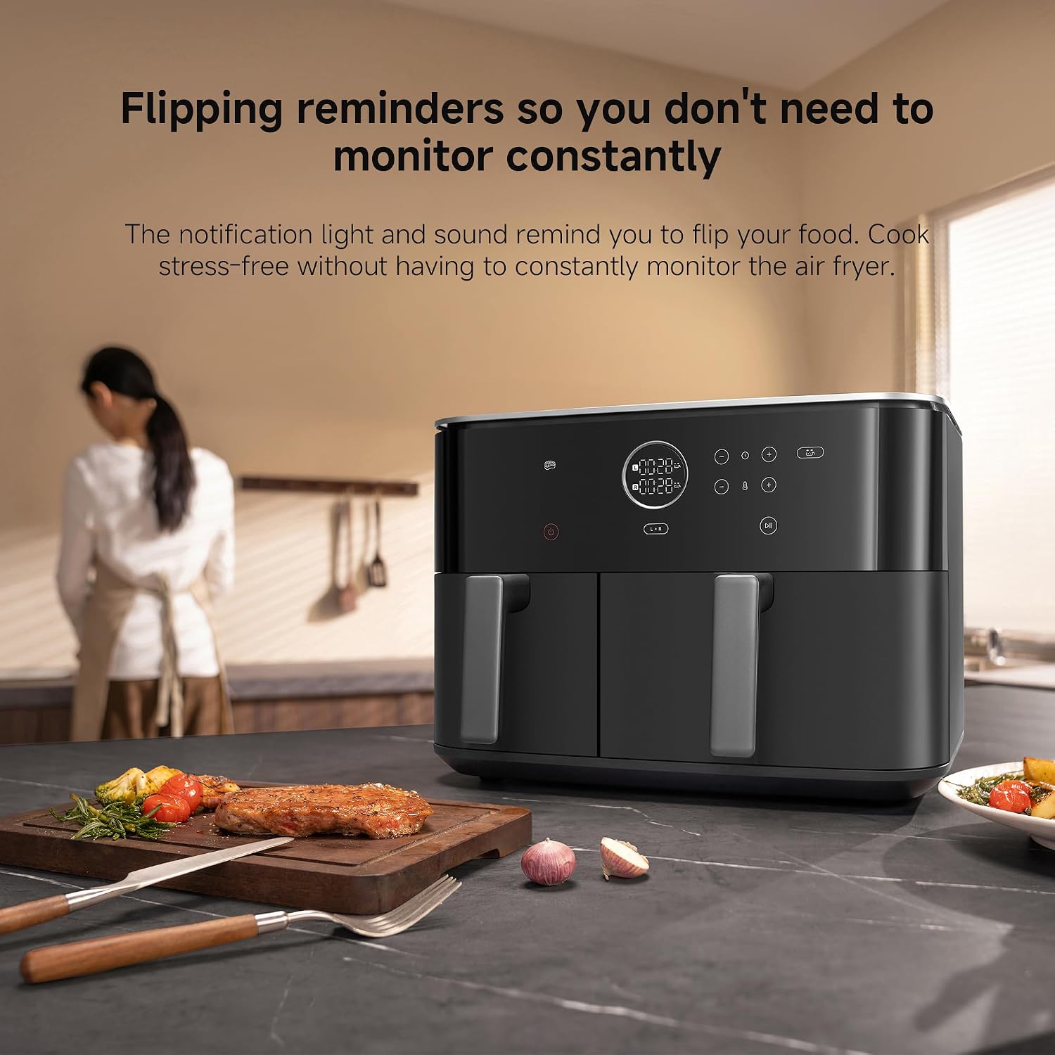 Xiaomi Dual Zone Air Fryer 10L, 2 Baskets (3.5L + 6.5L), 2700W, 6-in-1 Functions – Air Fry, Roast, Bake, Grill, Reheat, Dehydrate – Smart Sync Cooking, 101 Recipes, Dishwasher-Safe, Black