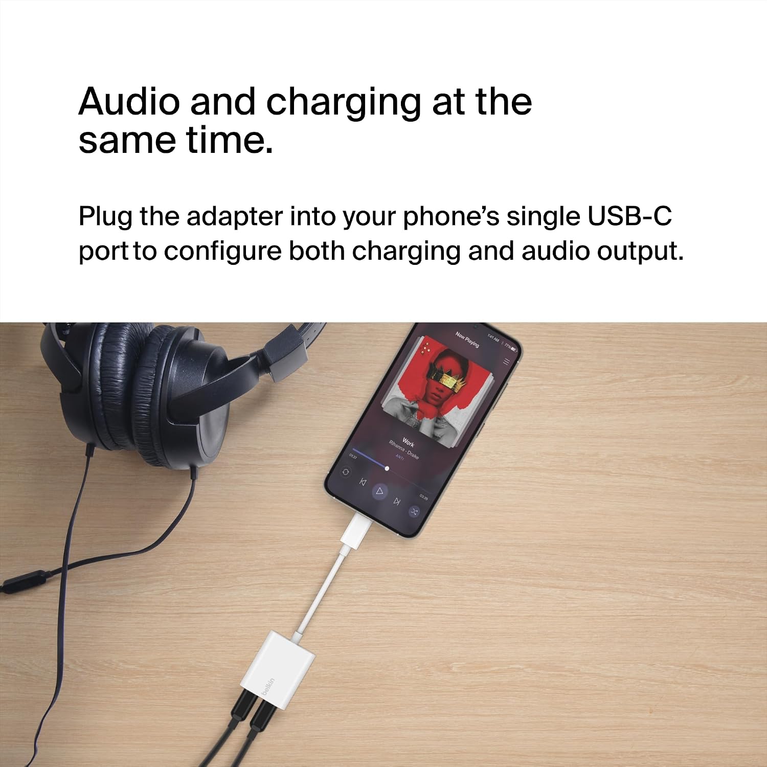 Belkin RockStar USB-C Audio + Charge Adapter, Headphone Adapter w/ USB-C 60W Power Delivery Fast Charging for iPhone 16, iPad Pro, Galaxy, Note, Google Pixel, LG, Sony, OnePlus, and More - White