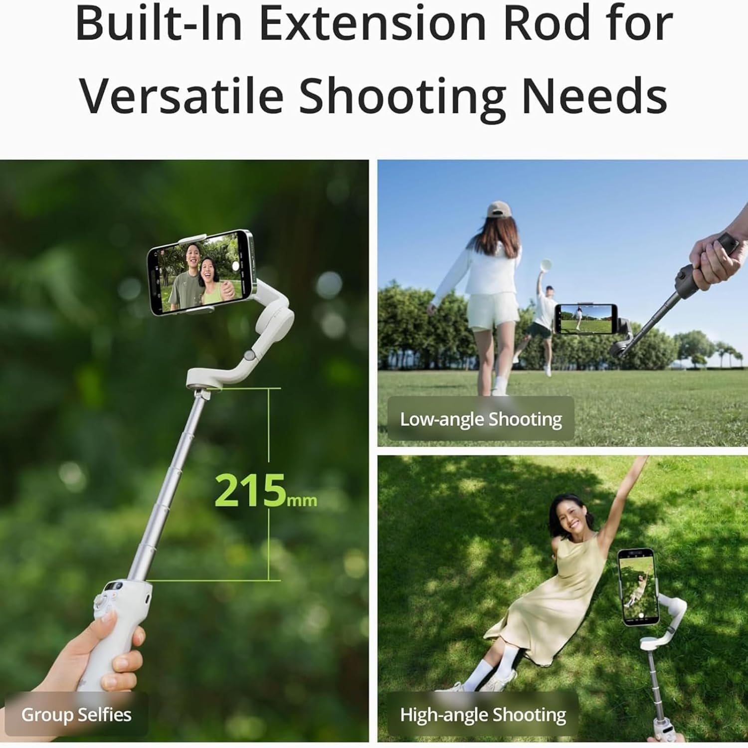 OSMO Mobile 6 Smartphone Gimbal Stabilizer, 3-Axis Phone Gimbal, Built-In Extension Rod, Android and iPhone Gimbal, Vlogging Stabilizer YouTube TikTok video, UAE Version with Official Warranty Support