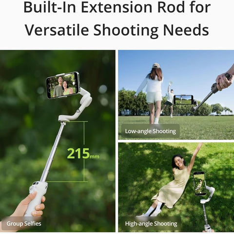 OSMO Mobile 6 Smartphone Gimbal Stabilizer, 3-Axis Phone Gimbal, Built-In Extension Rod, Android and iPhone Gimbal, Vlogging Stabilizer YouTube TikTok video, UAE Version with Official Warranty Support