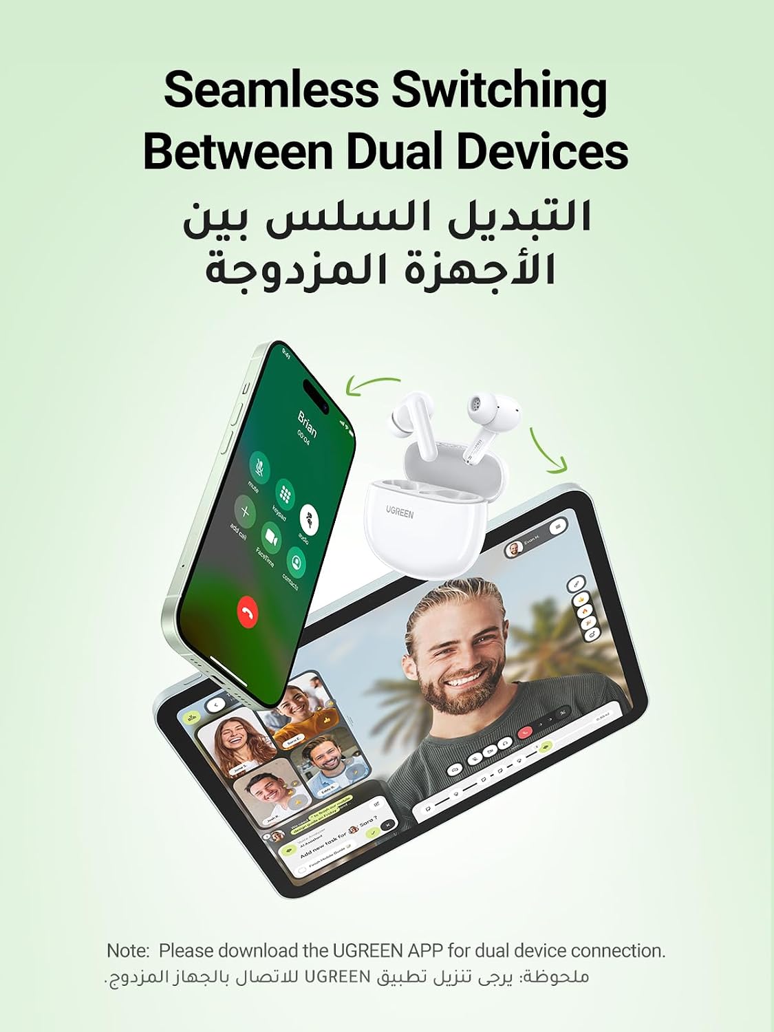 UGREEN HiTune P3 Wireless Earbuds, iPhone 16 Bluetooth 5.4 Earphones 12mm Drivers, 28H Playtime USB C Fast Charging, 2 Mics Noise Cancellation for Clear Call, IPX5 Waterproof, Dual-devices Connection